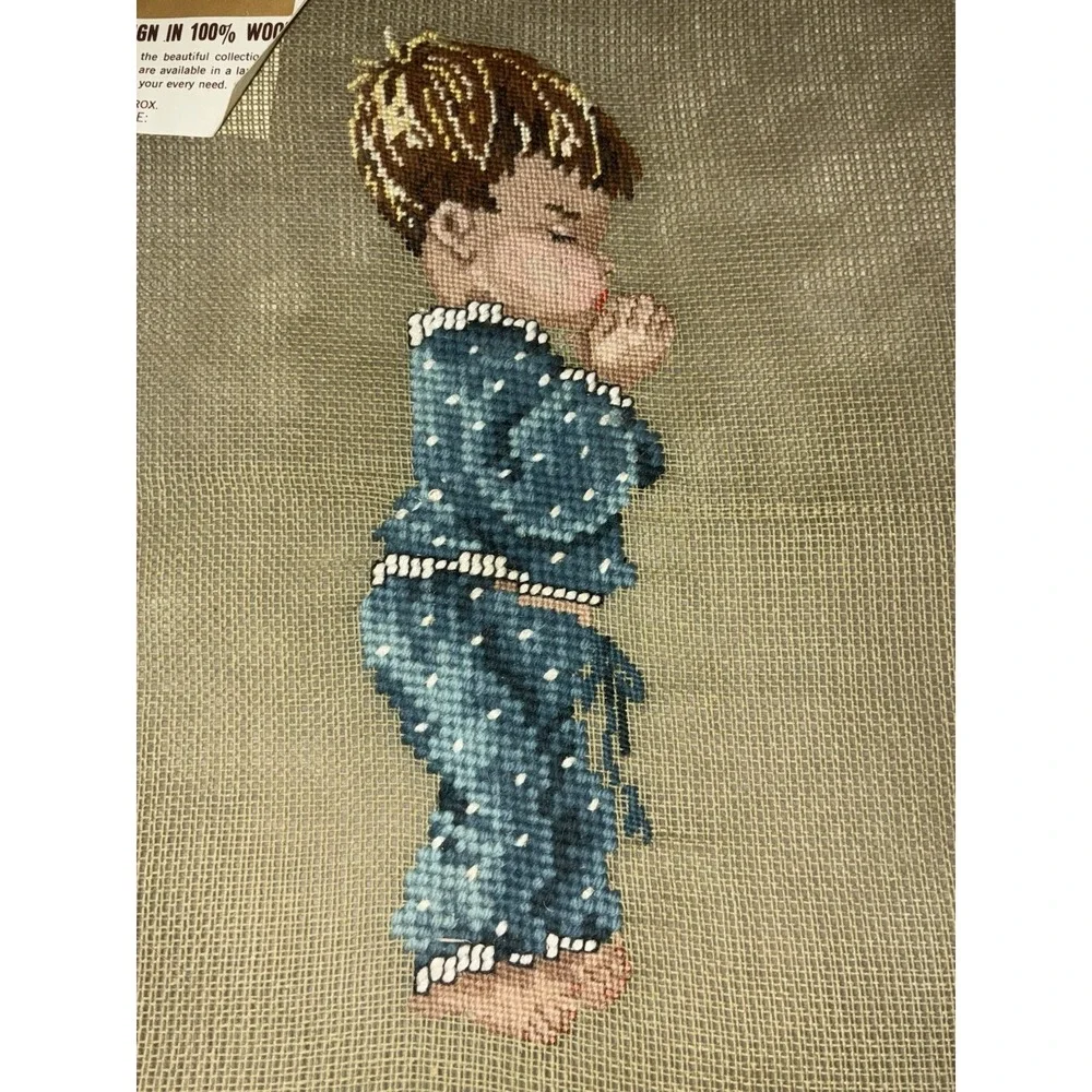 Paragon Needlepoint Tapestry Preworked Praying‎ Boy Girl Bedtime Prayer Vtg NEW